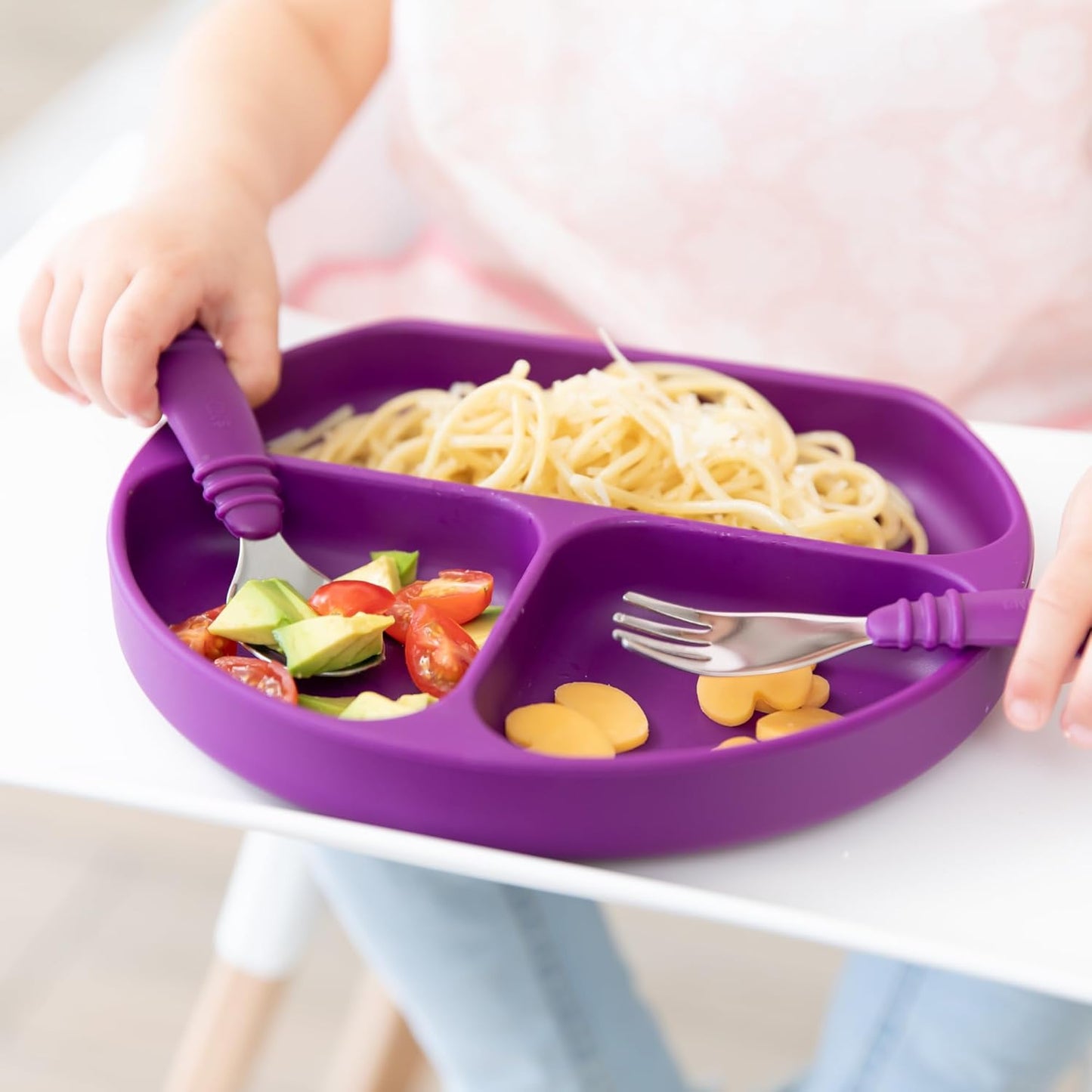 Bumkins Toddler Utensils, Kids Size Fork and Spoon Set, Silicone and Stainless-Steel Training