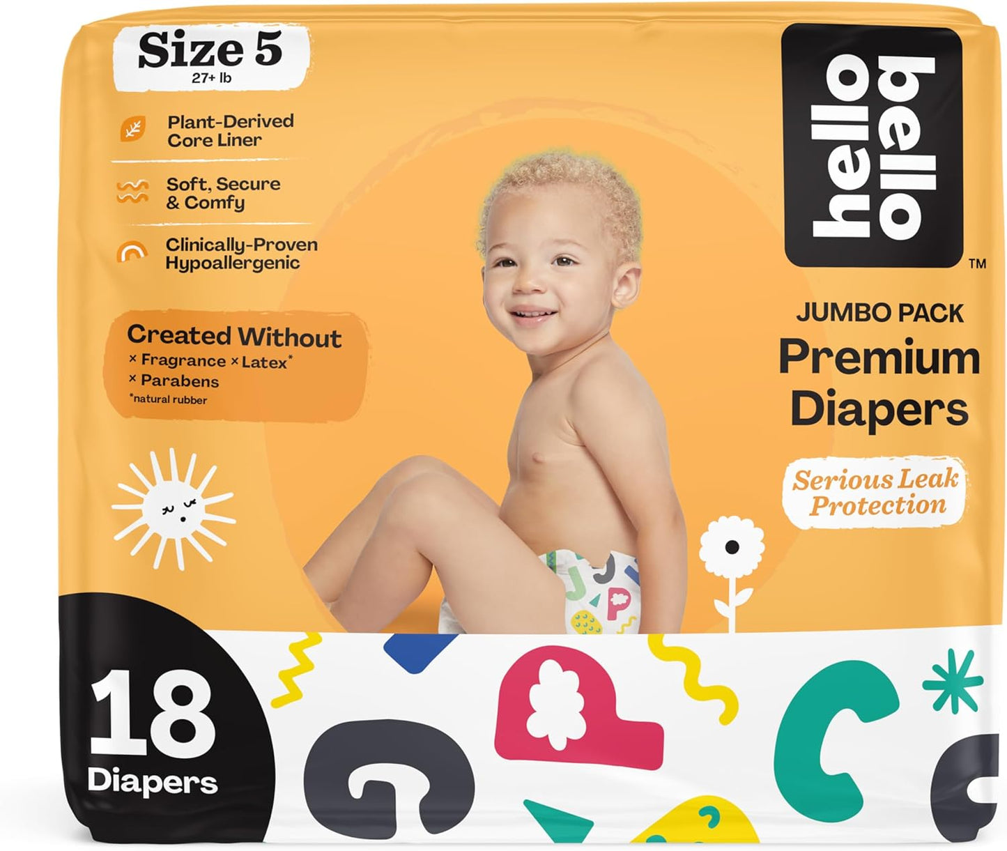 Hello Bello Premium Baby Diapers Size 5, 18 Count of Disposable, Extra-Absorbent, Hypoallergenic