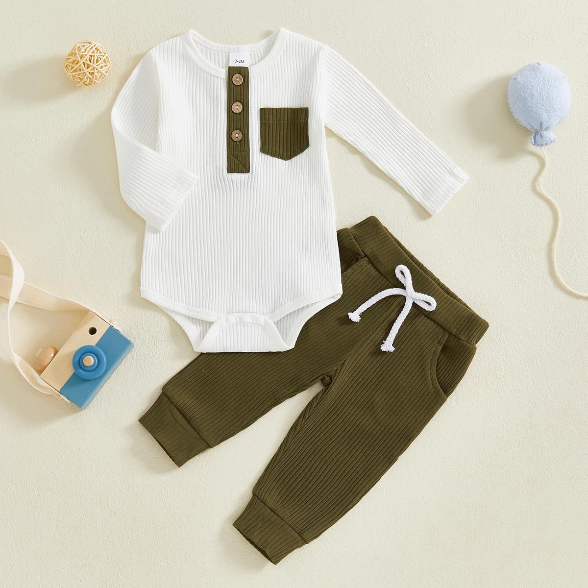 fhutpw Baby Boy Clothes 3 6 12 18 Months Ribbed Knitted Long Sleeve Romper and Pants Sets Newborn