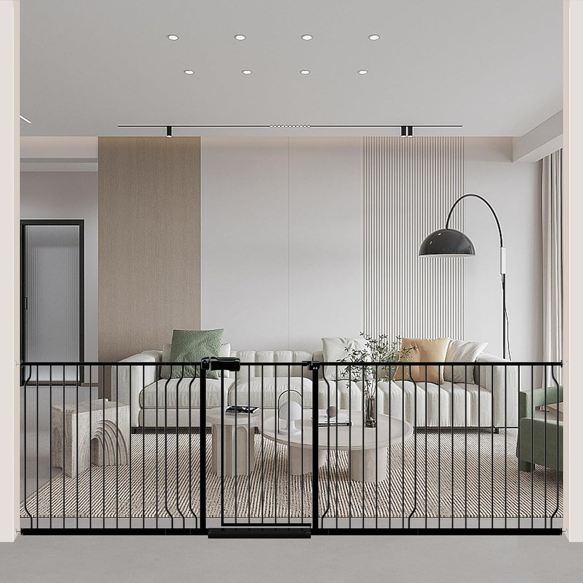 WAOWAO Baby Gate 100-109.42" Extra Wide Pressure Mounted Walk Through Swing Auto Close Safety Black