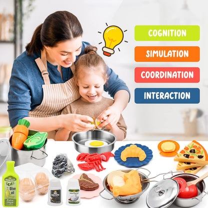 Kids Pretend Play Kitchen Accessories Set, 38pc Play Pots Pans Set for Kids