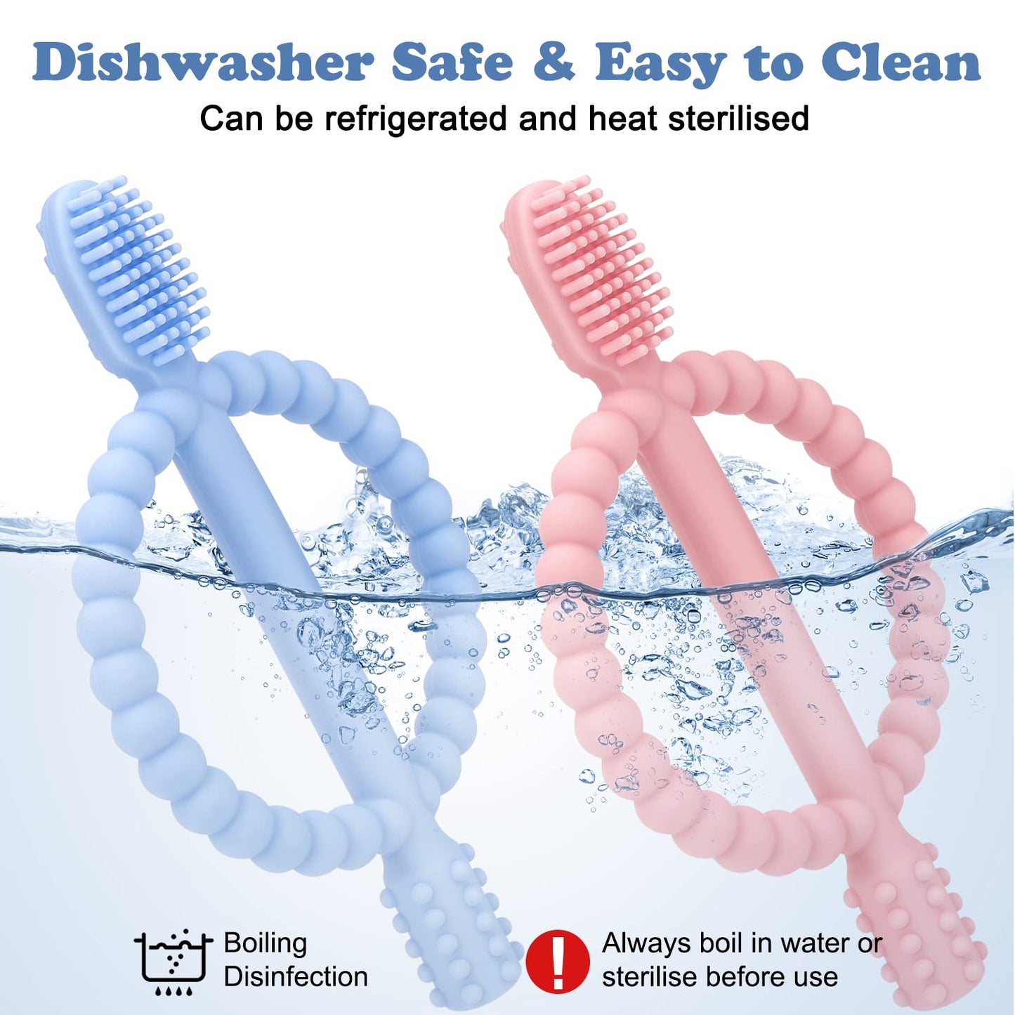 Baby Teething Toys with Easy-Hold Handle, Silicone Infant Toothbrush, Textured On Both Sides Helps