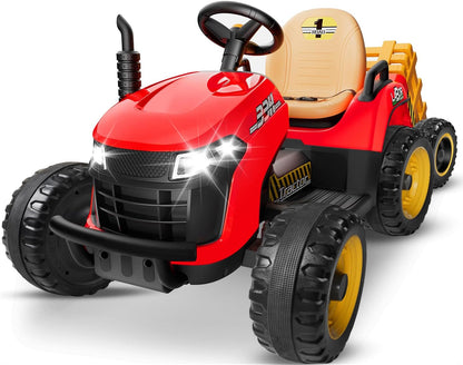 24V Ride On Tractor w/Tiltable & Detachable Trailer, 2x65W Motors, EVA Tires, Remote Control