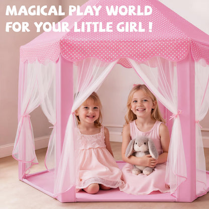 Sumbababy Princess Castle Tent for Girls Fairy Play Tents for Kids Hexagon Playhouse with Fairy