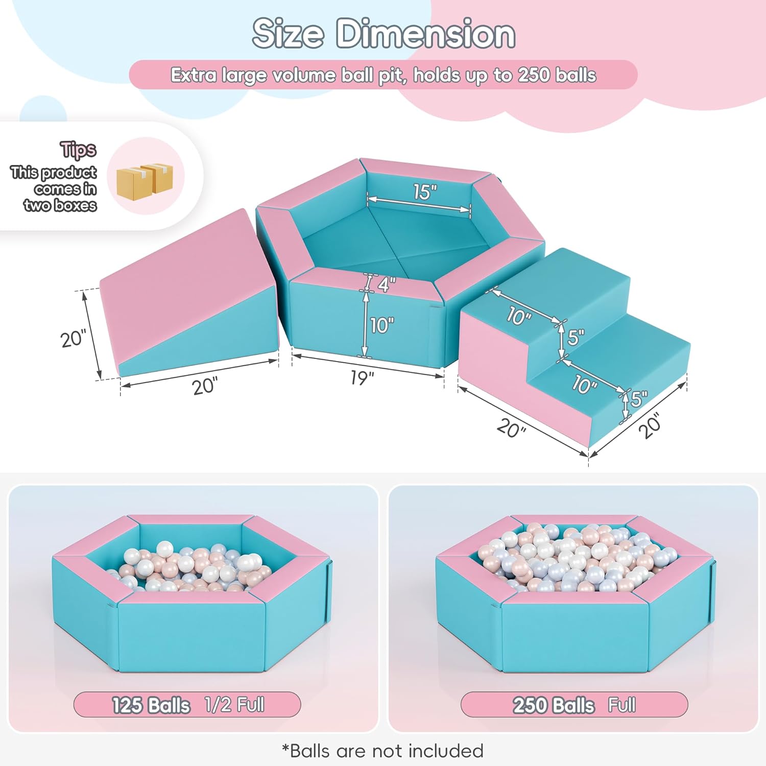 Foam Climbing Blocks for Girls Toddlers,Pink Soft Play Set Ball Pit,Climb & Crawl Foam Playset for