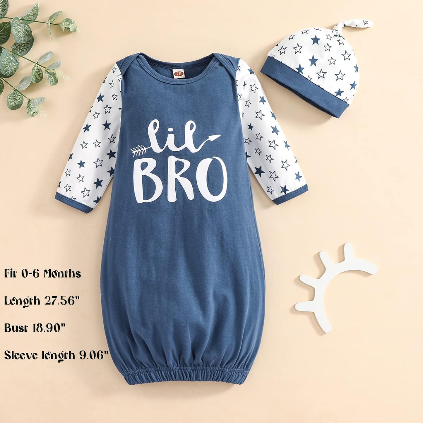 AMAWMW Newborn Baby Girl Little Sister Sleeper Gown Stripe Long Sleeve Nightgown Pajamas Gifts