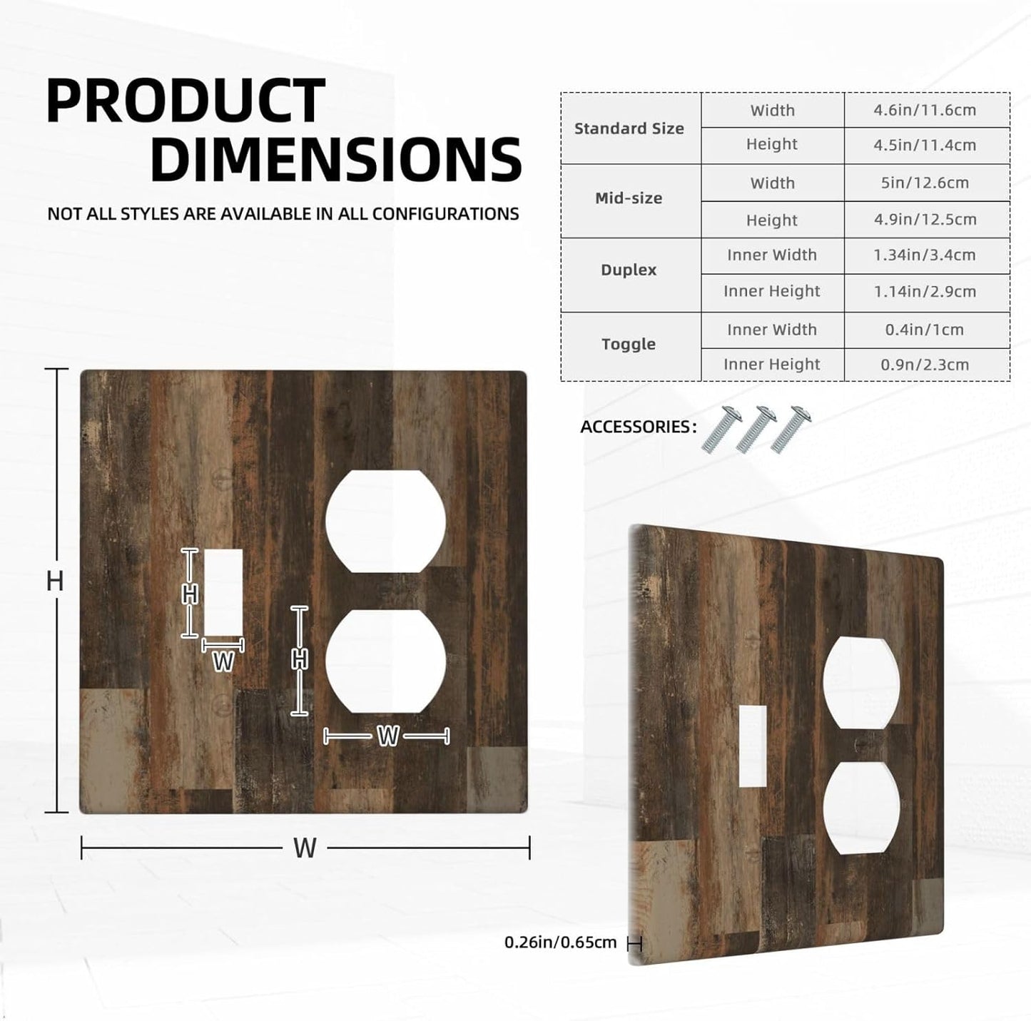 Rustic Brown Wood Grain Dark Oak Wallplates 1 Toggle 1 Duplex Switch Plate Electrical GFCI