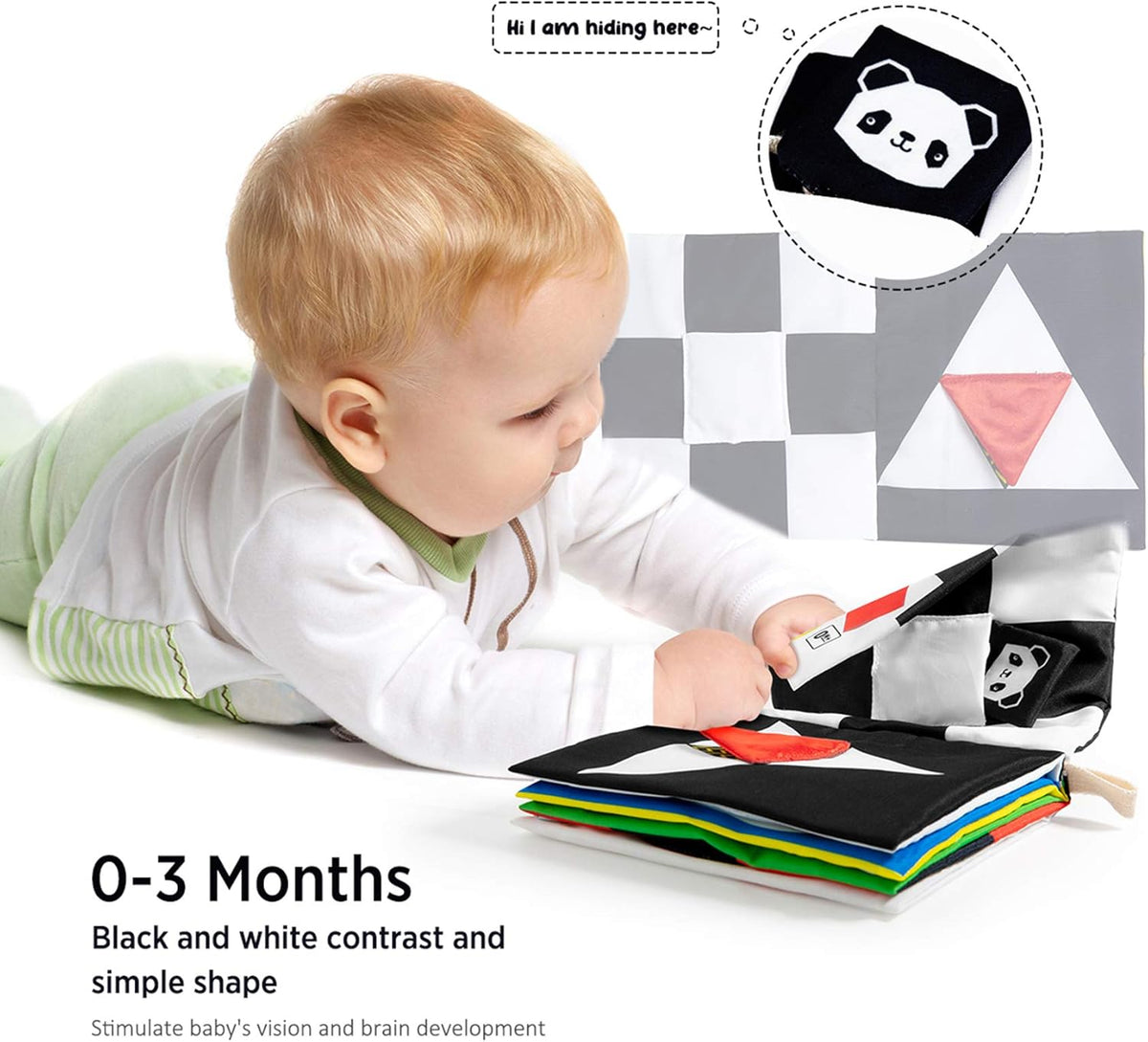 beiens High Contrast Black and White Baby Book - Touch and Feel Crinkle Sensory Toy - Visual