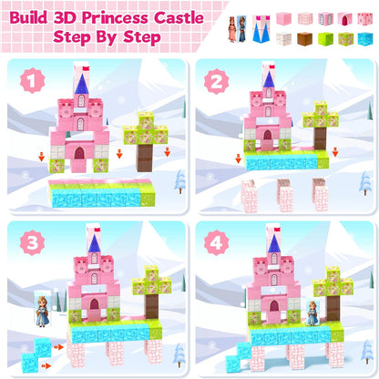 64 Pcs Magnetic Blocks-Princess Castle Collection World,Magnetic Building Blocks for 3+ Year Old