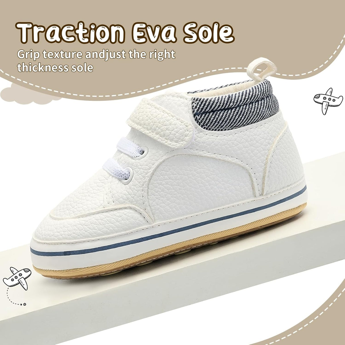 Baby Boys Girls Non-Slip Rubber Sole High-Top PU Leather Infant Sneakers Toddler Crib First Walker