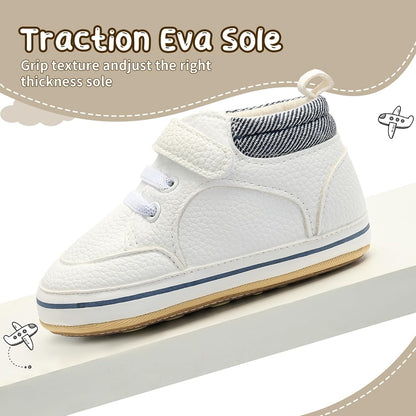 Baby Boys Girls Non-Slip Rubber Sole High-Top PU Leather Infant Sneakers Toddler Crib First Walker