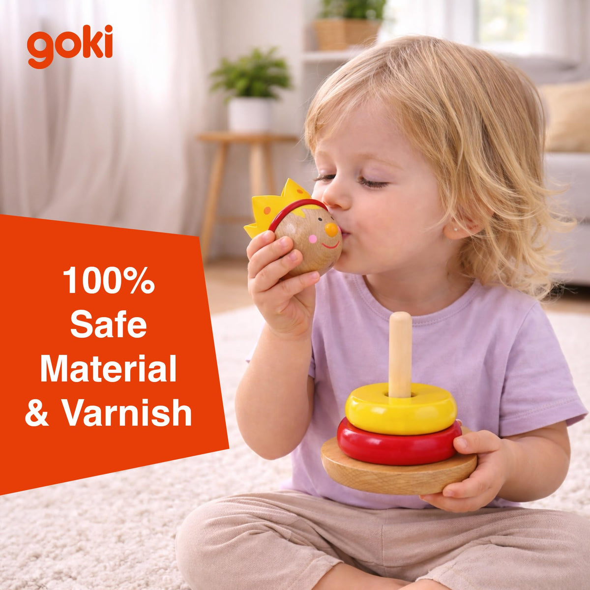 Goki Rainbow Stacking Toys for Toddlers 1–3 Little Prince | Classic 6-Piece Ring Stacker | Colorful