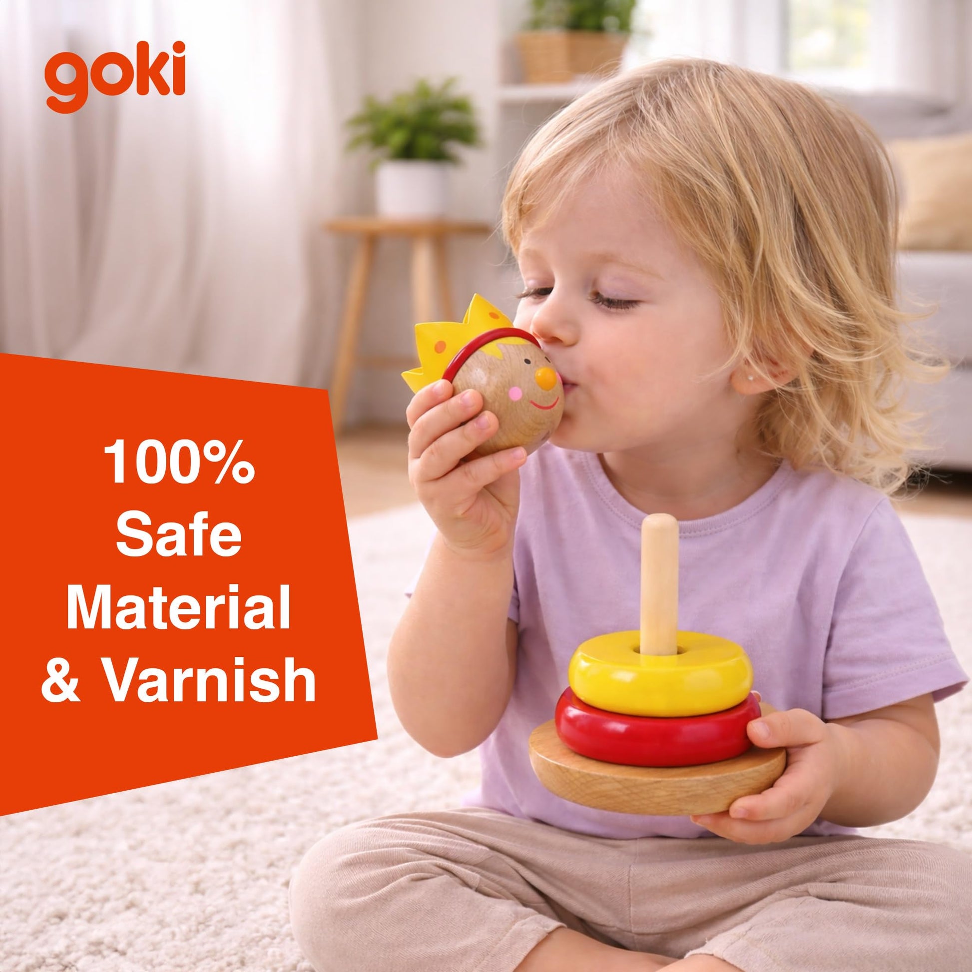 Goki Rainbow Stacking Toys for Toddlers 1–3 Little Prince | Classic 6-Piece Ring Stacker | Colorful