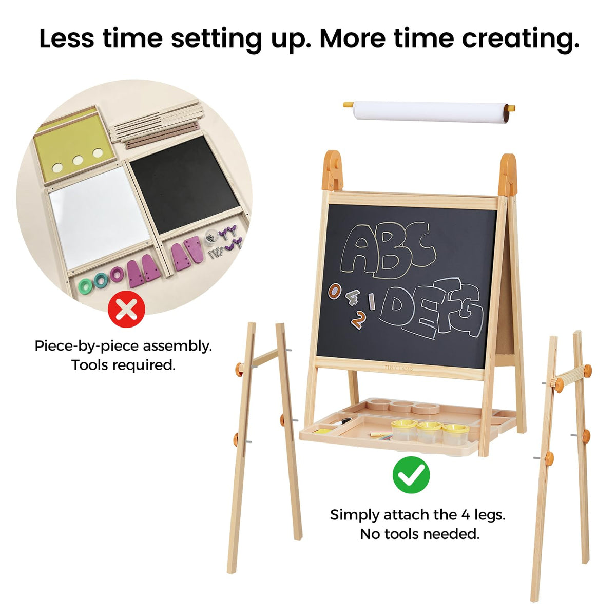 Tiny Land Foldable Wooden Art Easel for Kids, with Chalkboard & Whiteboard