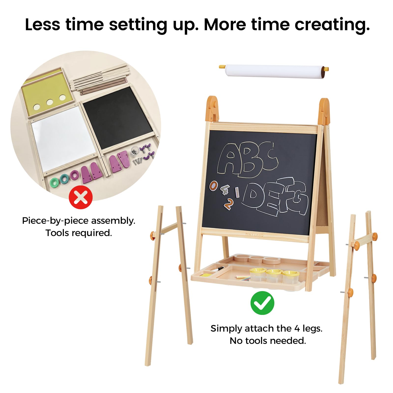 Tiny Land Foldable Wooden Art Easel for Kids, with Chalkboard & Whiteboard