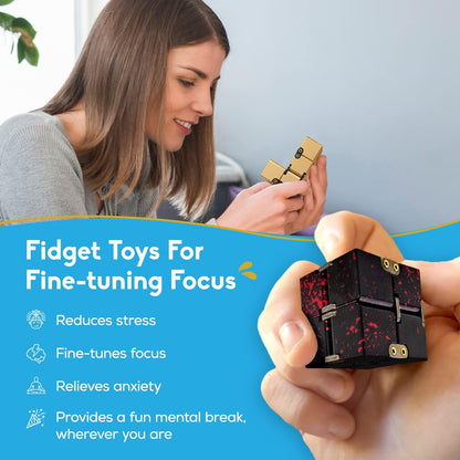 PILPOC theFube Infinity Cube Fidget Desk Toy - Aluminum Infinite Magic Cube with Case, Sturdy