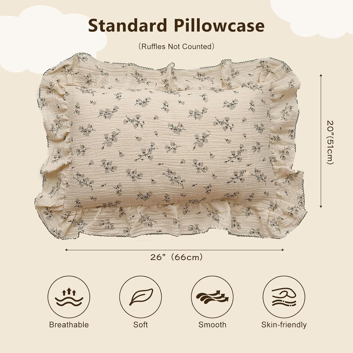 BuLuTu Cute Floral Toddler Pillowcase Cotton Muslin Kids Pillow Case with Enveloped Closure Soft