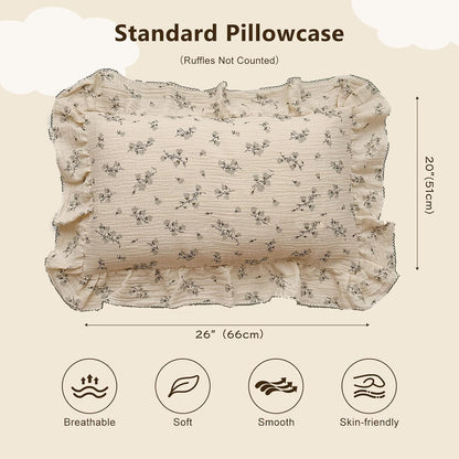 BuLuTu Cute Floral Toddler Pillowcase Cotton Muslin Kids Pillow Case with Enveloped Closure Soft