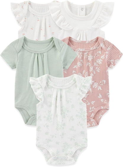 Four Seasons Baby Boy Girl Bodysuits 5-Pack Cotton Comfort Short Sleeve Baby Clothes Soft Infant
