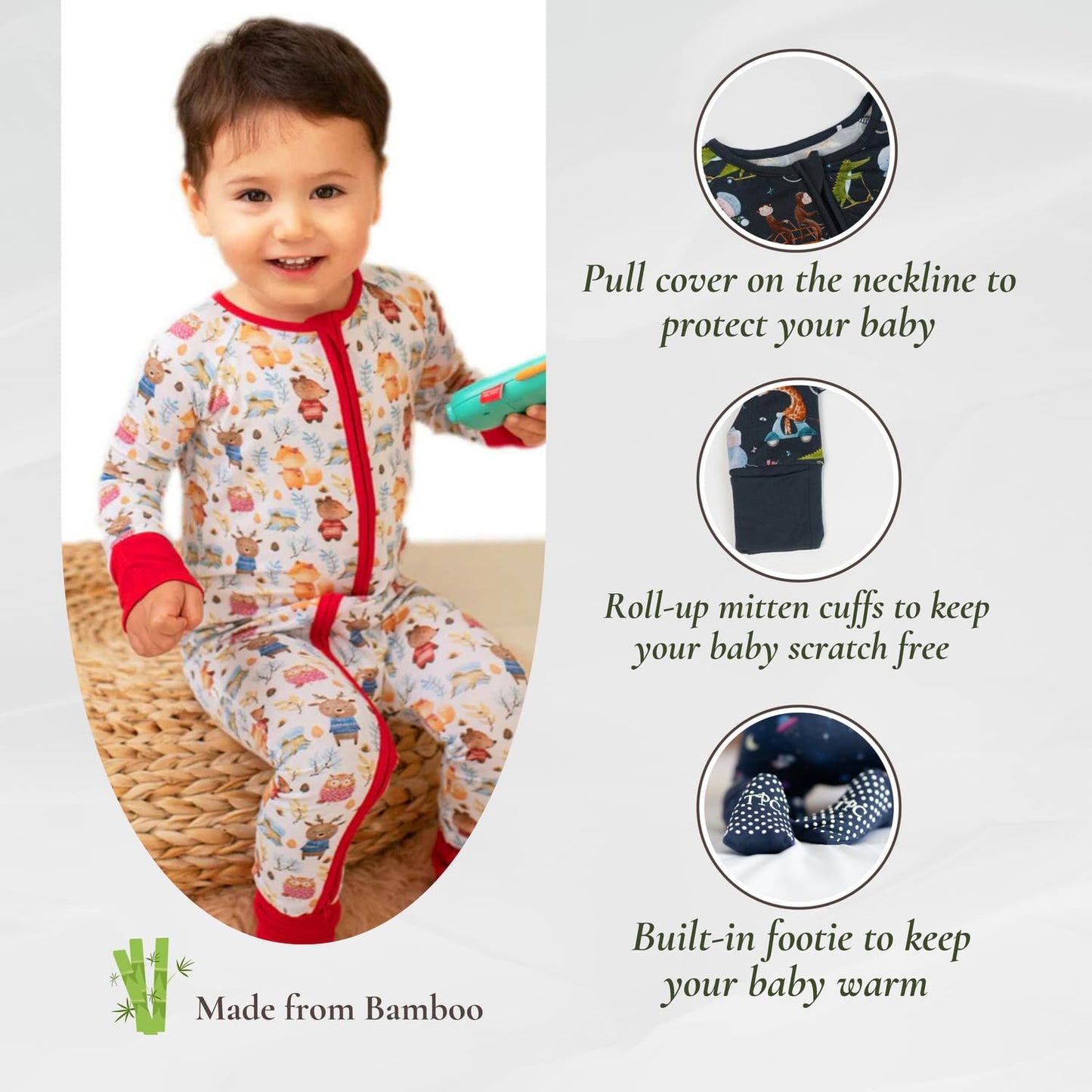 Baby Romper Long Sleeves for 3-24 Month Boys & Girls | 95% Bamboo Viscose Baby Rompers Two-Way