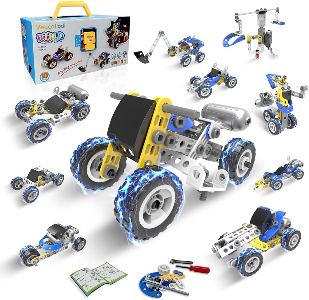 STEM Toys for 5 6 7 8+ Year Old Boy, 10 in 1 Electric Building Toys for Kids Ages 4-8 5-7 6-8