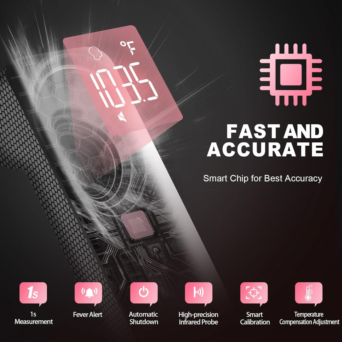 No-Touch Thermometer for Adults and Kids, Digital Accurate Baby Thermometer with Fever Alarm, 1