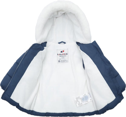 Rokka&Rolla Baby Girls' Water-Resistant Puffer Jacket Hooded Winter Coat with Soft Mini Fur Lining