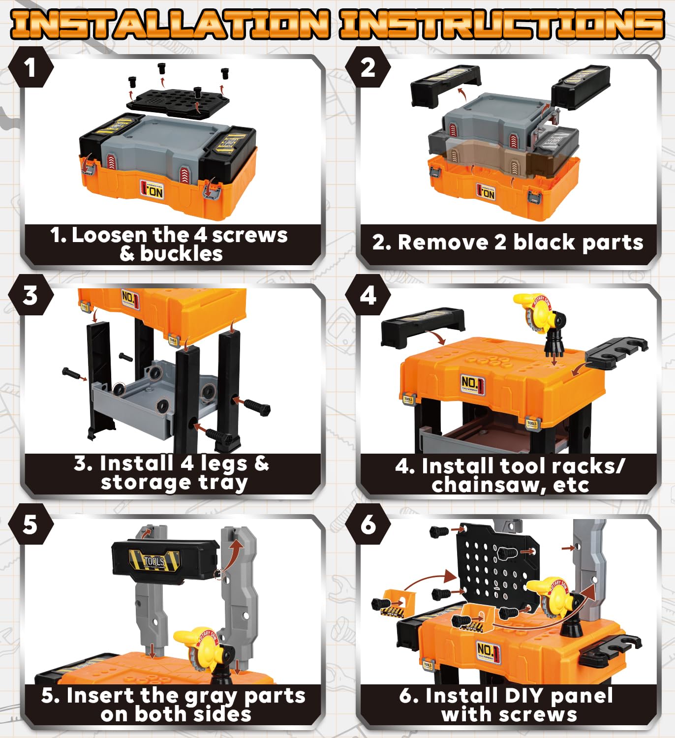 Lehoo Castle Kids Tool Bench with Electric Drill, Realistic Tools, Trucks