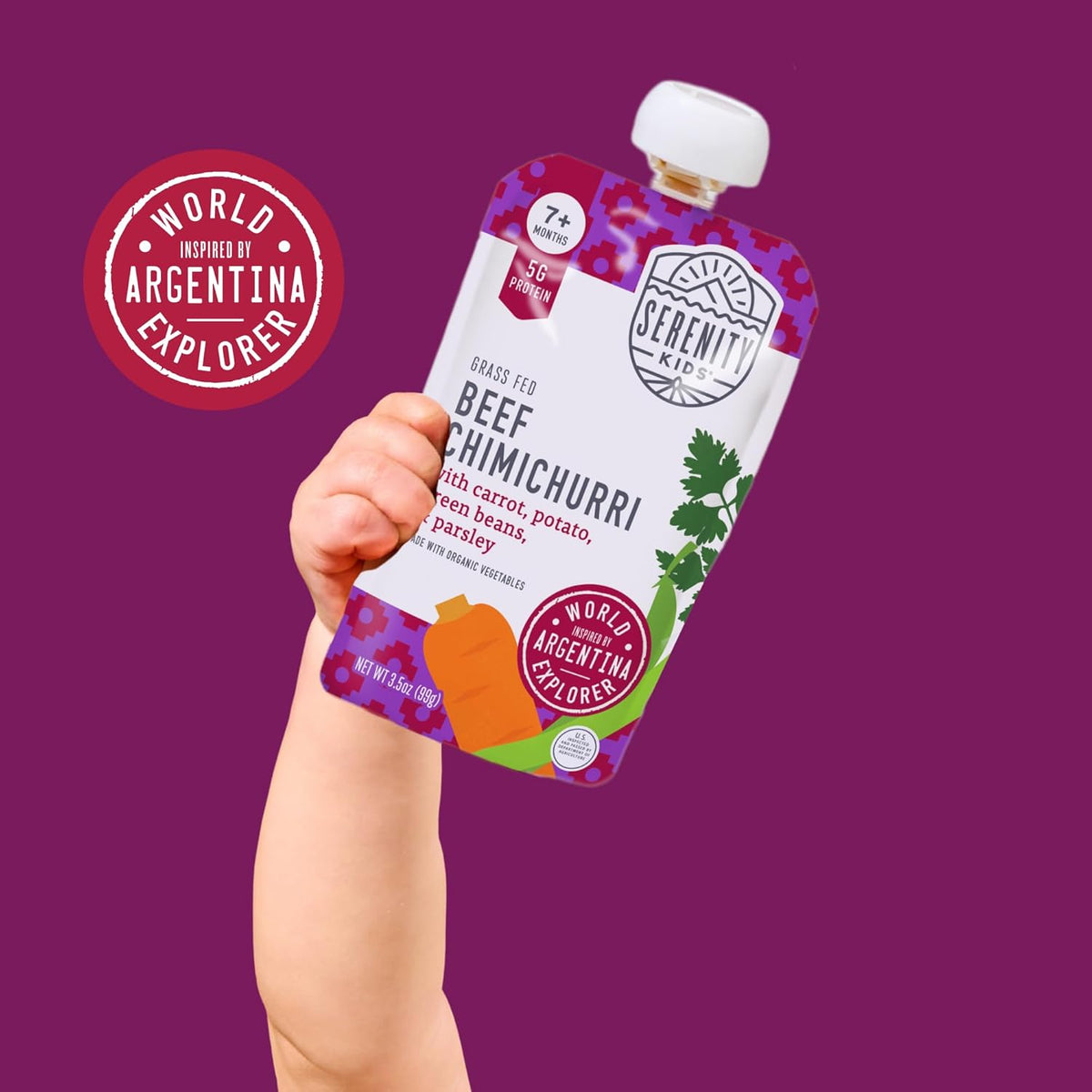 Serenity Kids 7+ Months Baby Food Puree Pouches Beef Chimichurri - Ethically Sourced Meat & Organic
