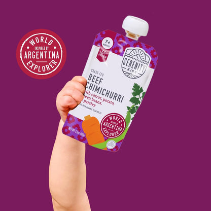 Serenity Kids 7+ Months Baby Food Puree Pouches Beef Chimichurri - Ethically Sourced Meat & Organic