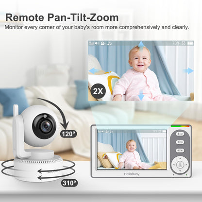 HelloBaby 4.3'' Video Baby Monitor with 30 Hours Battery, Remote Pan-Tilt-Zoom Baby Monitor No