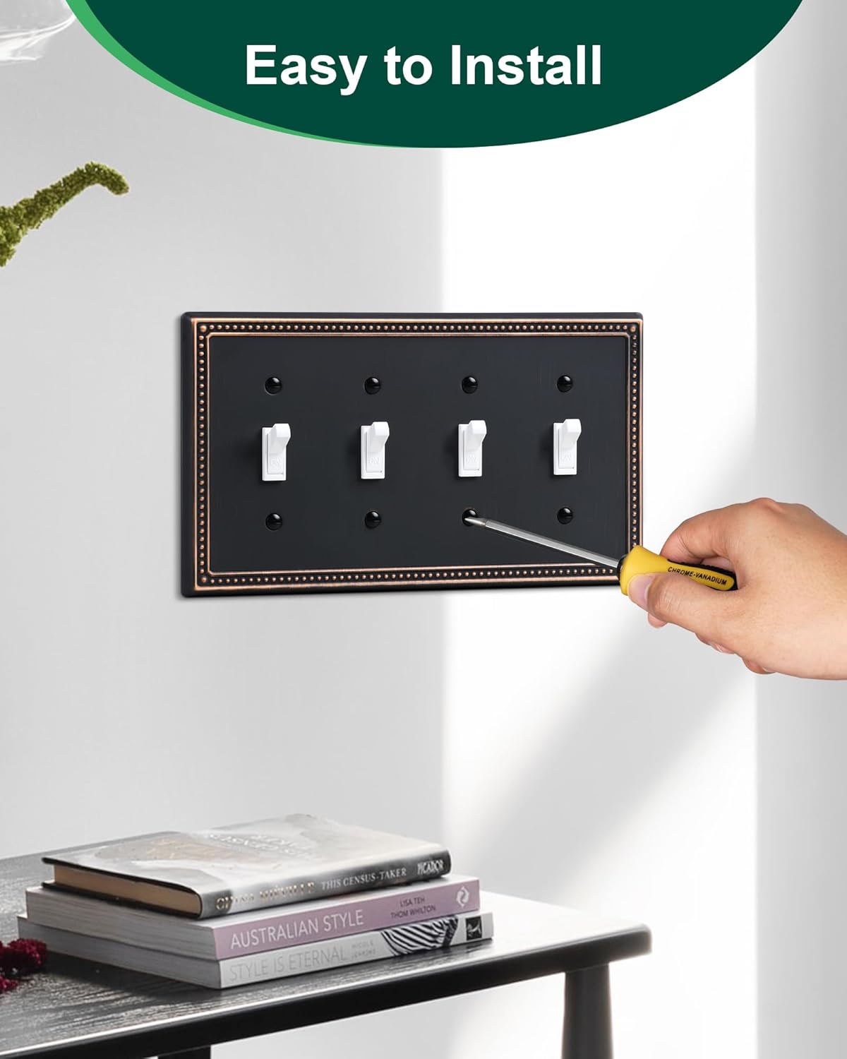 2-Pack Quad Toggle Light Switch Cover Plate, 4 Gang Metal Switch Plate Covers, Aged Bronze Pearls