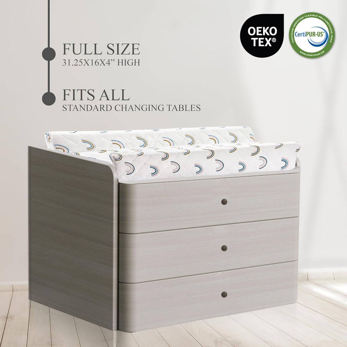 Organic Cotton Contoured Baby Changing Pad w/Waterproof Foam Mattress, Includes Soft, Removable &