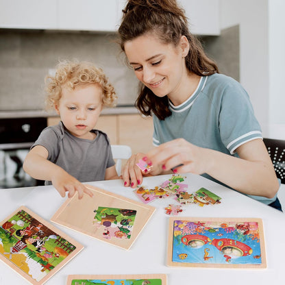 Wooden Puzzles Toys for Kids Ages 3-5, Set of 4 Packs with 20-Piece Farm, Animals Theme Wood Jigsaw