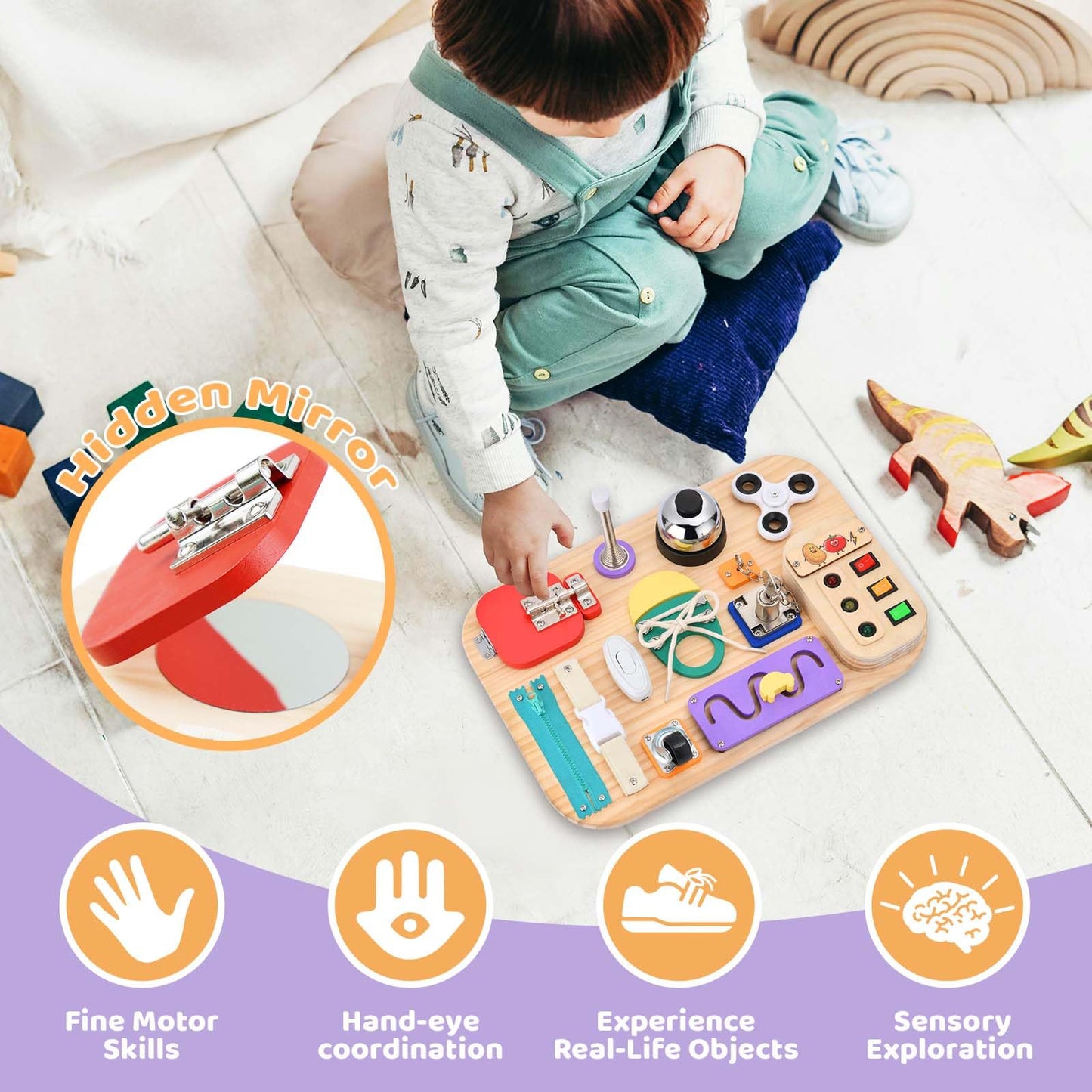 Potatomato Montessori Busy Board - Wooden Sensory Toys for Toddlers -Activity Board Toys for Fine