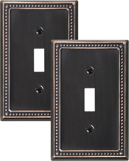2-Pack Single Toggle Light Switch Cover Plate, Pearls Decorative Switch Plate Covers, Aged Bronze 1