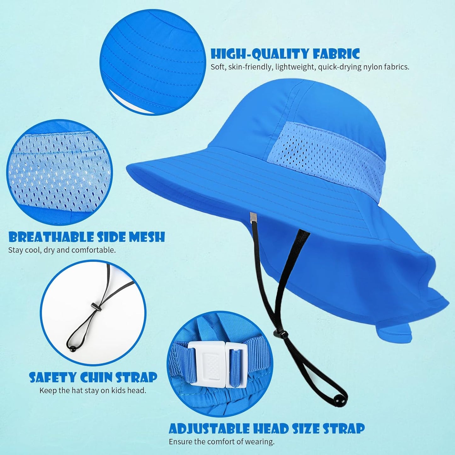 Toddler Baby Sun Hat Kids Summer UPF 50+ for Boys Girls Adjustable Beach Hats with Bucket Wide Brim