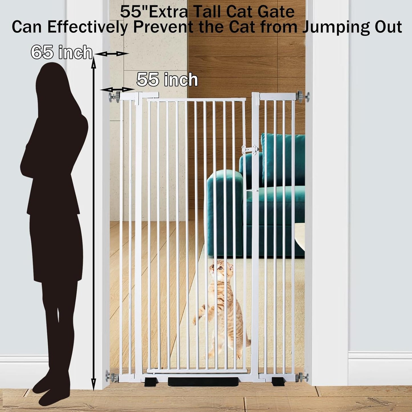 55.1 Inch Tall Baby Gate Auto Close Dog Gate Adjustable 29.92"- 43" Wide Pressure Mounted Walk