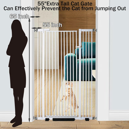 55.1 Inch Tall Baby Gate Auto Close Dog Gate Adjustable 29.92"- 43" Wide Pressure Mounted Walk