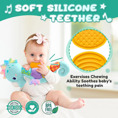 Baby Toys 0 to 12 Months, Musical Stuffed Animal Activity Soft Toys with Multi-Sensory Crinkle