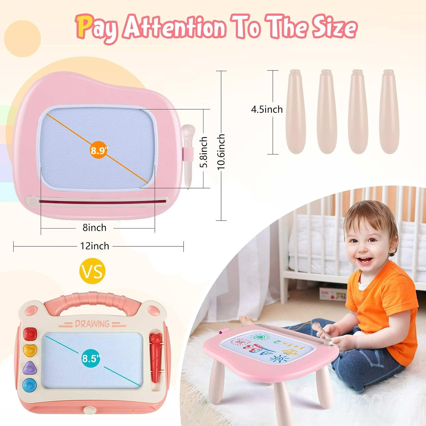 Smasiagon Magnetic Drawing Board for Kids, Toddler Toys for 1-2 Year Old Girl, Portable Doodle