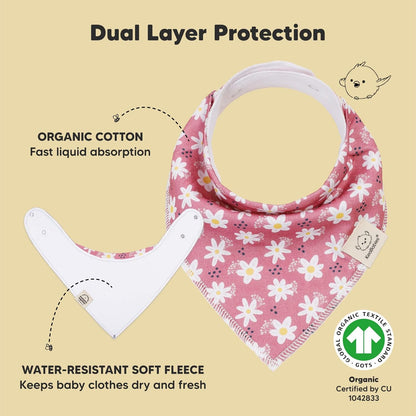 10-Pack Organic Baby Bandana Bibs for Girls - Super Absorbent Triangle Baby Bibs for Drooling and