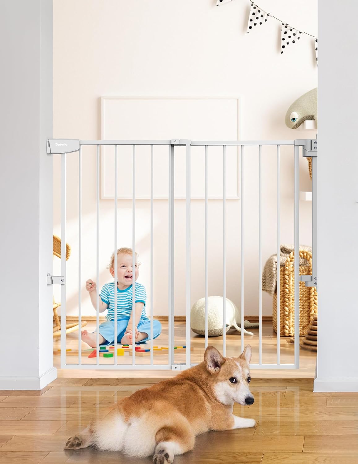 Babelio 34" Tall No Bottom Bar Baby/Dog Gate for Stairs, House and Doorways, 29.7-46.5" Auto Close