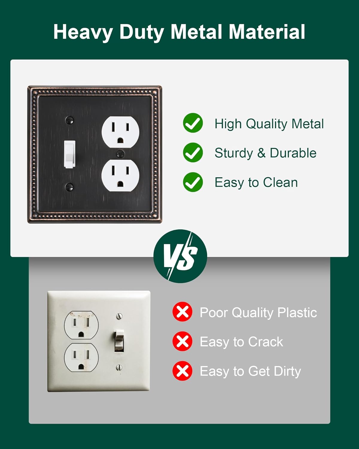 2-Pack Combo Toggle/Duplex Light Switch Cover Plate, Aged Bronze Metal Wall Outlet Cover Plate