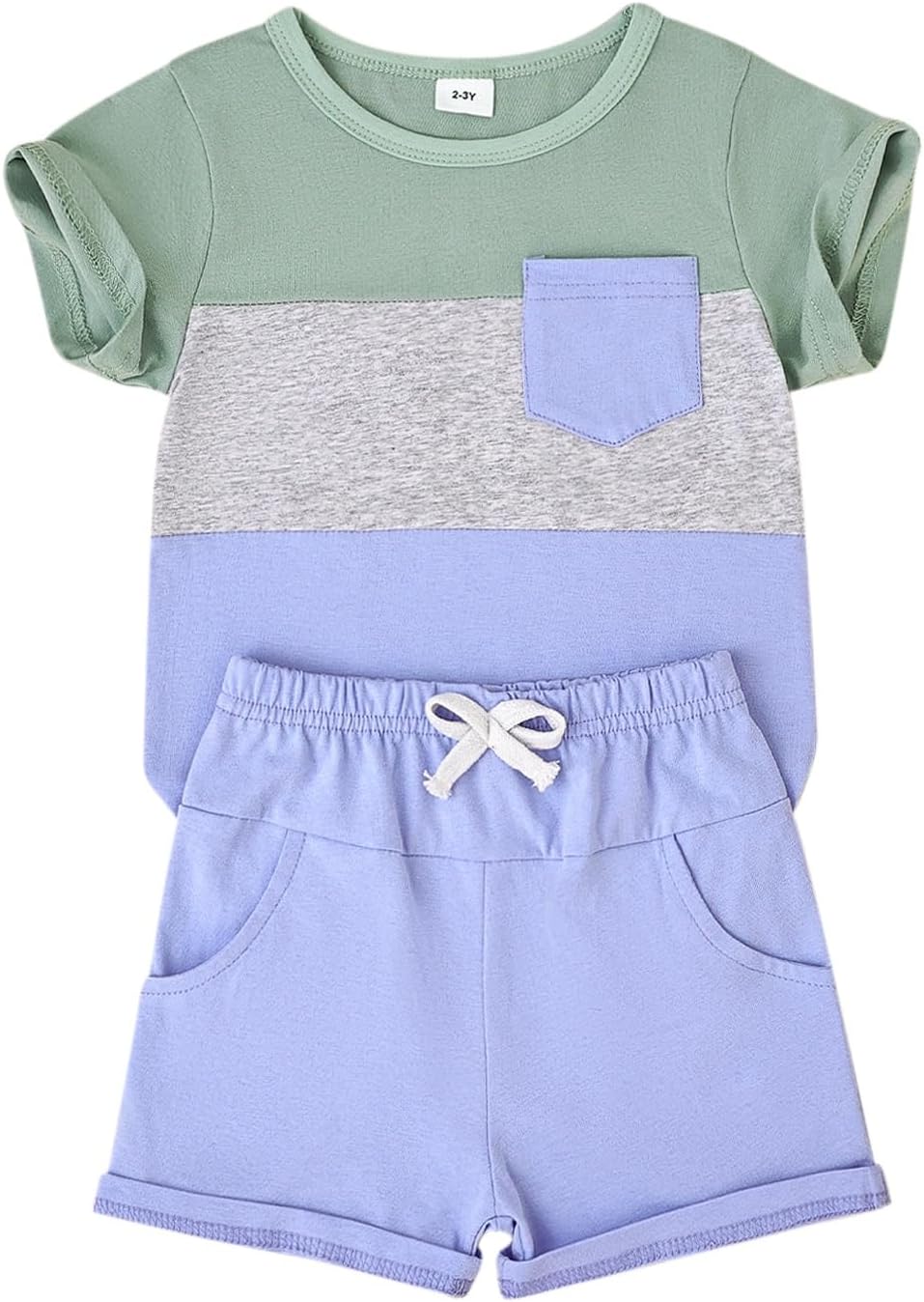 Baby Boy Clothes Toddler Boy Summer Outfits Short Sleeve Patchwork Top T-shirt & Pocket Pant Set 2