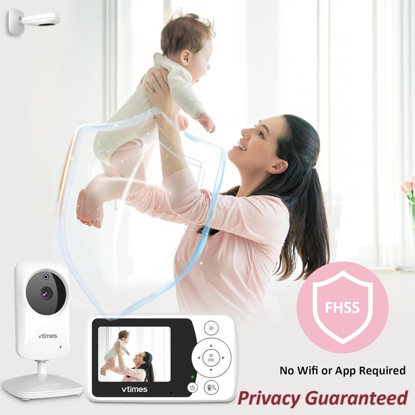 Baby Monitor with Camera and Audio, Video Baby Monitor No WiFi Night Vision 2.4" LCD Screen