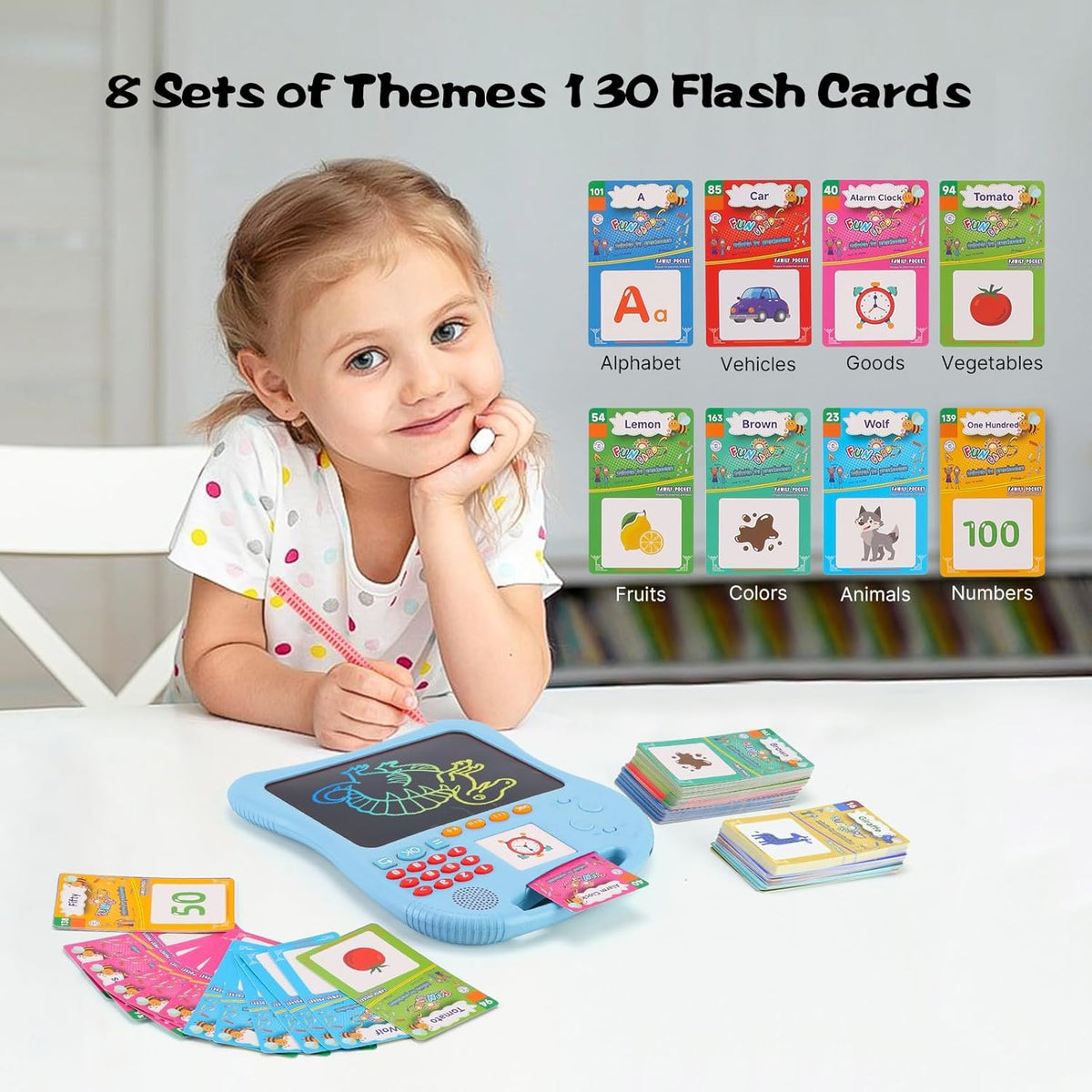 Kids Educational Learning Toys with Math Games,Talking Flash Cards and Writing Drawing Tablet