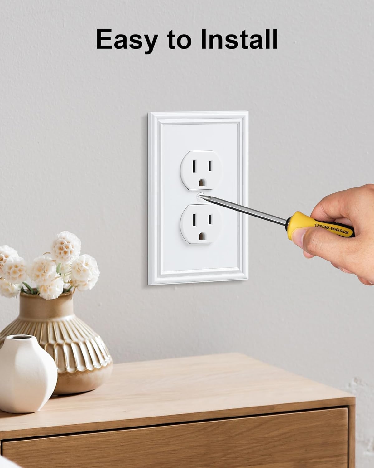 4-Pack Duplex Outlet Cover, Durable Solid Zinc Alloy Decorative Switch Plates and Outlet Covers