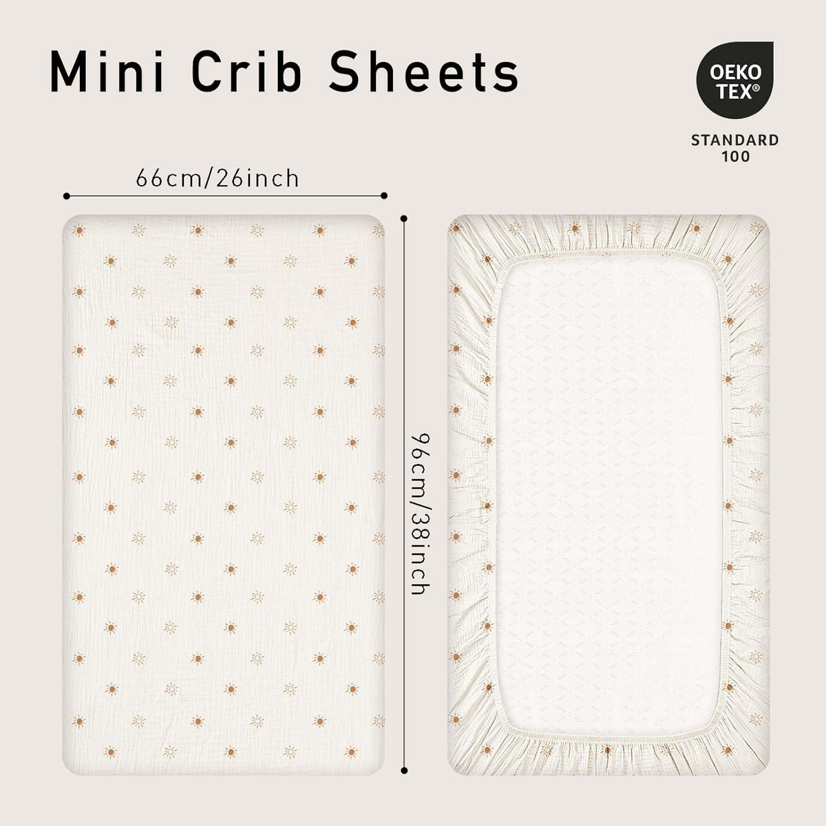 Gllquen Baby Muslin Mini Crib Sheets 3 Pack, Breathable Pack and Play Sheets Fitted Soft Cozy