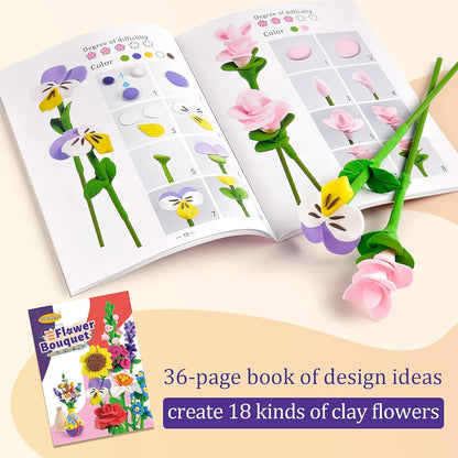 Drama Planet Flower Craft Kit for Kids, Make Your Own Flower Bouquet with Air Dry Clay, Arrange